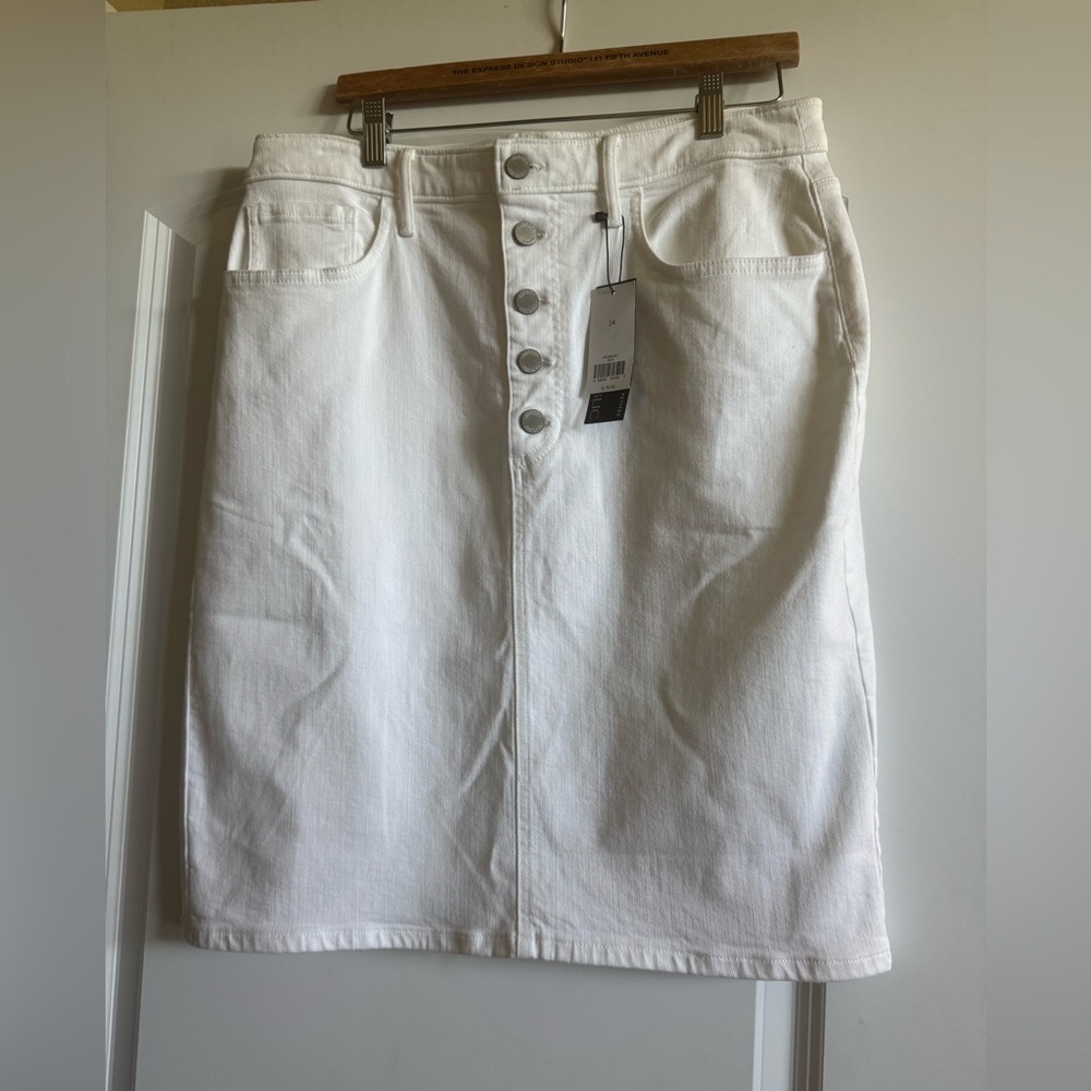 White Button-Front Denim Skirt